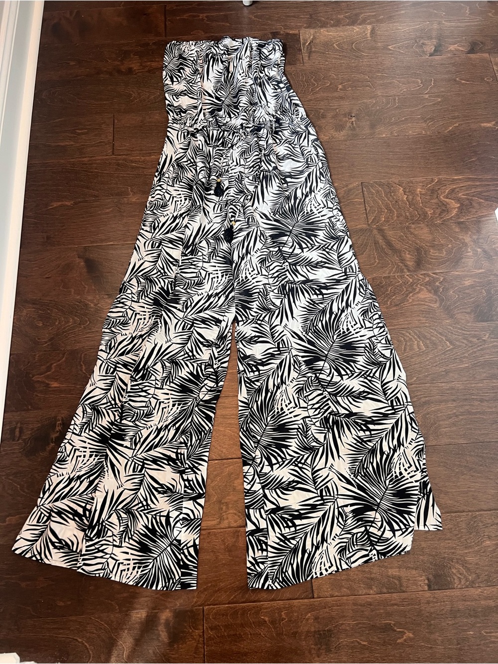 Elan Black & White Wide-Leg Palm Print Jumpsuit/Coverup